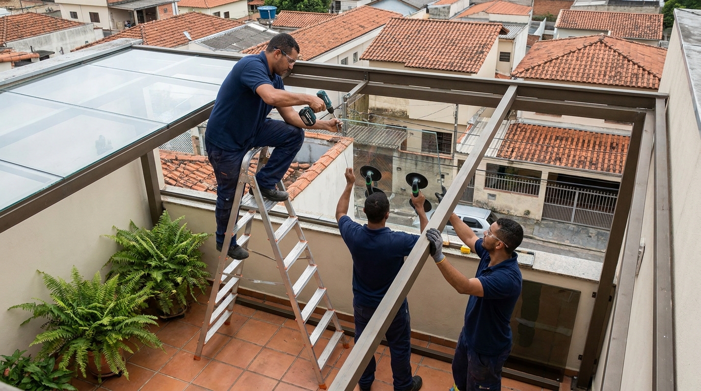 Cobertura de vidro em terraço com telhados em Itaquaquecetuba-SP