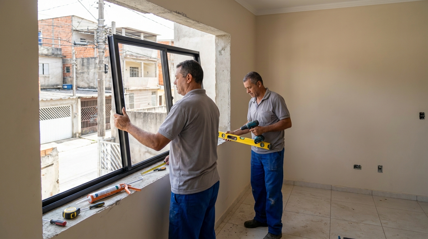 Esquadria de alumínio com vista para rua em Itaquaquecetuba-SP